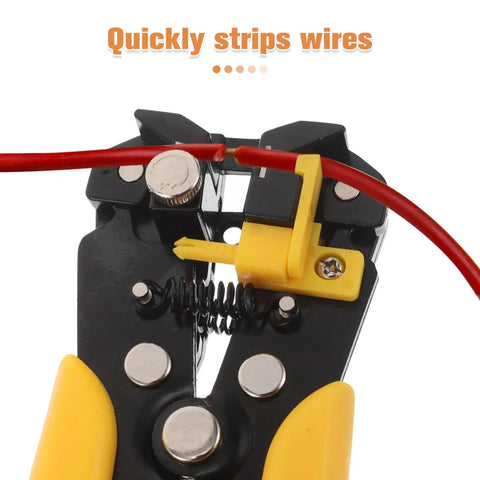 Heavy Duty Automatic Wire Strippers And Crimping Tool Built Tough Electric Cable Cutter Pliers with yellow grip and wire stripping mechanism.