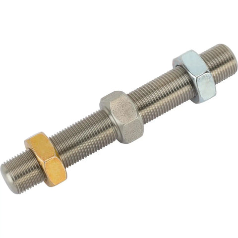 Stainless Steel Dual Thread Linkage Adjuster for Control Arms 3/4-16 RH LH Threads 5.5 Inch Overall Length 2.5 Inch Travel Per Side, angled view