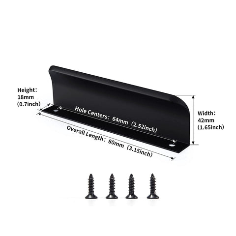 Matte Black Dresser Drawer Pulls 5 Pack Square Bar Cabinet Handles with screws, 80mm x 18mm x 42mm dimensions shown