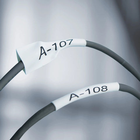 Heavy Duty Industrial Heat Shrink Label Rolls, 1/4 Inch Tube With Black Print On White labeling electrical wires A-107 and A-108