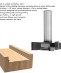 Heavy Duty CNC Spoilboard Surfacing Router Bit With 2 Inch Shank And Three Flutes, close-up in cutting position, perfect for woodworking.