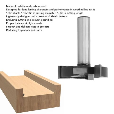 Heavy Duty CNC Spoilboard Surfacing Router Bit With 2 Inch Shank And Three Flutes, close-up in cutting position, perfect for woodworking.