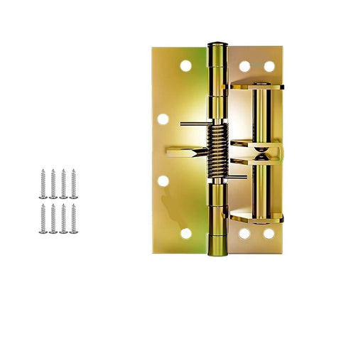 Three In One Door Closer With Spring Hinge For Interior Doors Auto Self Close Smooth Operation Quiet Close Fits Most Standard Doors Easy Install And DIY Friendly For Everyday Indoor Use, with gold finish and included screws.