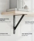 Heavy Duty Wall Mount Shelf Brackets Set Of 2 Cold Rolled Steel L Brackets For Floating Shelves supporting wooden shelf