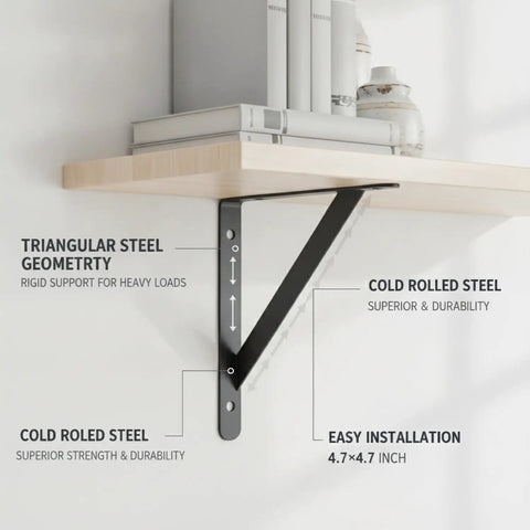 Heavy Duty Wall Mount Shelf Brackets Set Of 2 Cold Rolled Steel L Brackets For Floating Shelves supporting wooden shelf