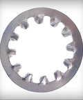 Heavy Duty 3/8 Inch Star Lock Washers With Internal Tooth Grab Design Built From Rugged 410 Stainless Steel, close-up view.