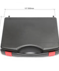 Black portable case for XZGK-01D Digital Hydraulic Accumulator Nitrogen Charging Tools And Pressure Test Kit, dimensions labeled.