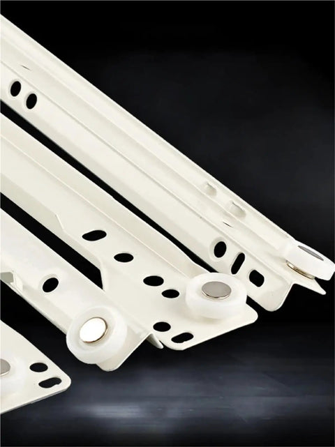 Smooth Drawer Slides And Cabinet Rails For Kitchen, Office, And Workshop Gear, 20 Inch Double Roller Sliding Tracks, Close-Up