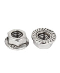 M6 Hex Flange Lock Nuts Set With Serrated Teeth 304 Stainless Steel 1mm Thread Pitch shown front and back