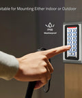 Standalone Door Access Control System With Backlit Password Keypad And Includes Five Proximity Key Fobs Supports 2000 Users Card Reader Weatherproof Zinc Alloy Case For Garage Door And Gate Opener installed and in use.