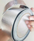 Close-up of 2 Pack Butyl Rubber Aluminum Foil Sealant Tape 5cm By 5m Weatherproof Waterproof Leak Repair For Roof Leaks, Pipe Cracks.
