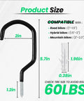 Six Pack Heavy Duty Garage Hooks For Wall And Ceiling Storage Perfect For Hanging Bikes Hoses Cords Garden Tools And More Durable Vinyl And Epoxy Coated Hooks Built Tough To Maximize Your Garage Organization And Free Up Real Estate showing dimensions and compatibility