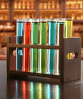 Bamboo Test Tube Shot Glass Rack With Built In Handle 12 Tube Capacity Rack Only Glass Tubes Not Included on bar counter