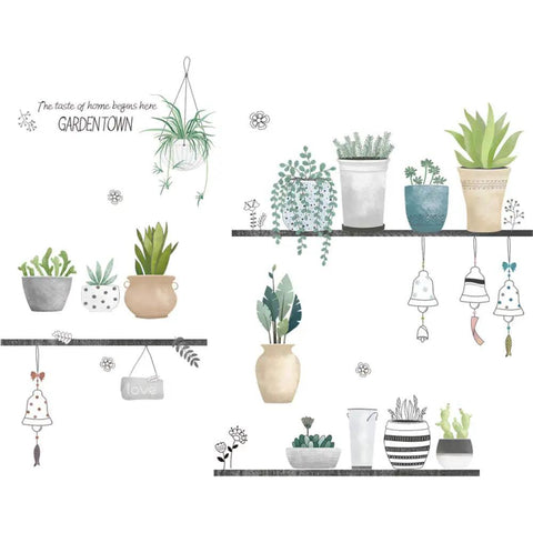 Green Plant Leaves Wall Decals For Bedroom And Living Room Large 90cm By 180cm Mural Removable Sticker Set For Home Decor And Housewarming Gift Easy Peel And Repositionable For Quick Fresh Look displayed with potted plants design