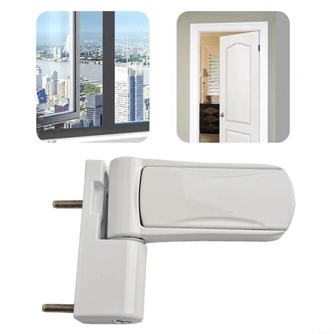 Aluminum 3D Adjustable Door Flag Hinge With Silent Close Buffer For Double Glazed Doors, white finish, shown with door example.