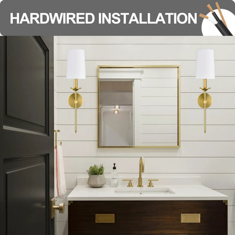 Polished Brass Wall Sconces Set Of Two Candle Style Terrace Lights In Pure White With Vintage Black Farmhouse Vibe Perfect For Bedroom Hallway Living Room And Indoor Wall Fixture