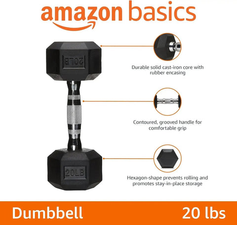 20 Pound Hex Dumbbell With Rubber Encased Cast Iron Core And Non Slip Contoured Handle For Home Gym Strength Training and Killer Daily Workout Sessions Built Tough With Sick Hex Design Black, showing angle with grip detail.