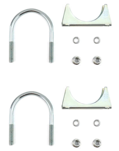 U Bolt Muffler Tip Exhaust Hook Set, Two Pack, Two And A Half Inch ID Fits Two And A Half Inch OD Pipe, Carbon Steel Universal Silencer Clip