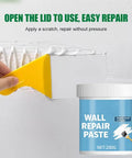 Applying wall repair paste for quick fix and seamless finish on drywall in kitchen, bathroom, ceiling, 200g tub visible