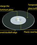 Solid Tempered Glass Lazy Susan Turntable Featuring Smooth 360 Spin And Safe Round Edge Guard with curved edge and center aluminum plate.