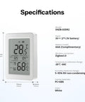 Indoor Zigbee Temperature And Humidity Sensor With 3.6 Inch LCD Display Real Time Readouts App Monitoring With Charts Alerts Data Export Remote Data View 1 Pack, white