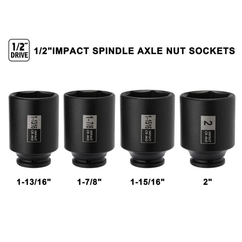 Beefy 4 Piece 1/2 Inch Drive Deep Impact Socket Set 6 Point CR-MO Chrome Moly Includes 1-13/16 In, 1-7/8 In, 1-15/16 In And 2 In