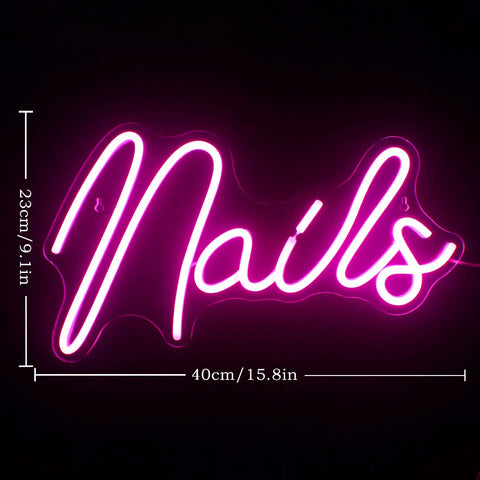 Pink Neon Sign LED Wall Light For Nail Salon And Beauty Room Decor USB Powered 9.1x15.8 in displaying 'Nails'