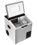 2 in 1 Countertop Ice Maker Crushed Ice and Cube Options Serving Chill with Rock Solid Stainless Steel Build and Smart LCD Screen interior view with storage tray.