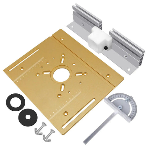 Precision Router Table Insert Plate With Micrometer Lift System Solid Aluminum Alloy Woodworking Accessory Kit with mounting hardware.
