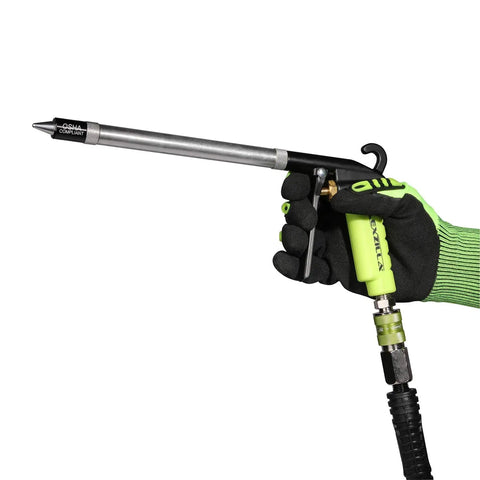 X1 Blow Gun Kit 10 Piece ZillaGreen with Easy Grip Aluminum Body in use with safety nozzle and ergonomic handle