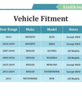 Vehicle fitment chart for Premium Rear Wheel Bearing And Hub Assembly For 2007 To 2019 Nissan Altima Maxima Murano Pathfinder Infiniti JX35 QX60 And Mitsubishi RVR Drop In Fit With Easy Install Long Lasting Replacement OEM Grade