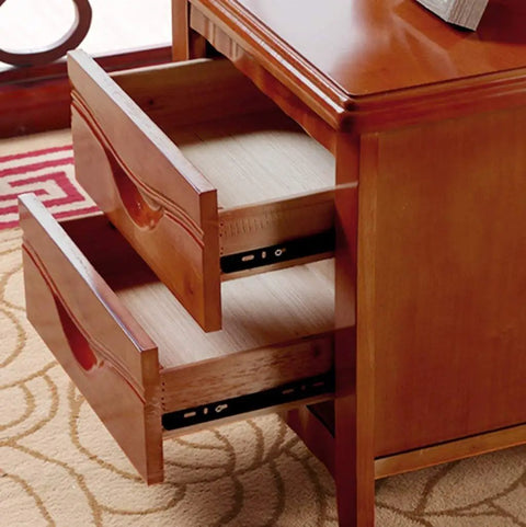 Totally Solid Rustic Brown Nightstand Fits Every Room Layout Stackable Side Table With Front Storage Drawer Durable Wood Finish showing open drawers.