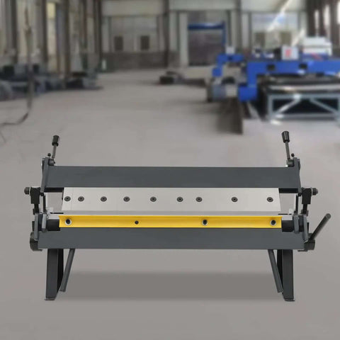 Front view of 24 Inch Pan And Box Brake For Metal Fab, Industrial Hand Brake with 0 to 135 Degree Bend, shown in a workshop setting.