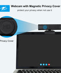 Hella Sharp 1080P Hd Webcam With Zero Fuss Setup And Pro Level Quad Mic Array with Magnetic Privacy Cover on laptop.