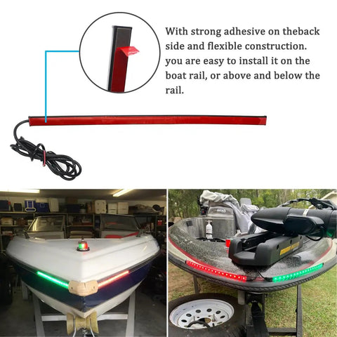 Bow Navigation Lights For Boats Adhesive Install No Drilling Marine Night Fishing Light With Germany 5050 LED Chips Delivers Five Mile Visibility for pontoon and bass boats.