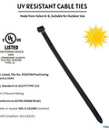 4 Inch Black Zip Ties 100 Pack With 18 Lbs Tensile Strength Self Locking UV Resistant Nylon Wire Ties displayed with UL listing badge