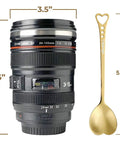 Camera Lens Coffee Mug With Clear Lid And Spoon, Lightweight Lens Cup Replica For Photographers, Gift For Photo Nerds And Fans