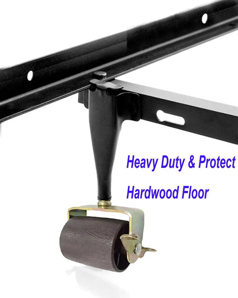 Locking Bed Frame Casters With Socket Sleeve Inserts attached to bed frame leg with smooth rolling wheel