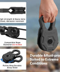 Snatch Block 12 Ton Heavy Duty Winch Pulley For Off Road Recovery With Synthetic Rope Or Steel Cable E Coated Black Finish in hand.