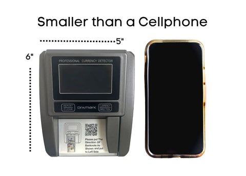 Effortlessly Verify Legit Greenbacks On The Go With This Hella Fast Portable Counterfeit Detector Machine, size comparison with smartphone.