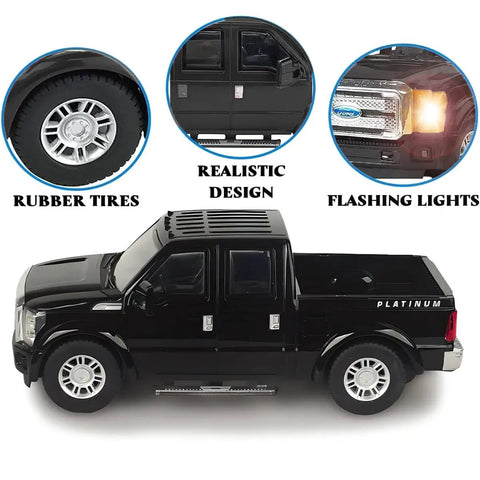 Ford F-350 Super Duty RC Truck Officially Licensed Full Function Remote Control Vehicle 1 28 Scale Black with chrome grille.