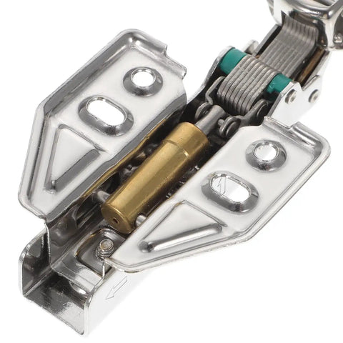Close-up of Hidden Cabinet Door Hinges 3 Pack Silent Hydraulic Soft Close No Slam for kitchens, brass and stainless steel material visible.