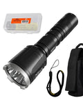 2500 Lumen Tactical Flashlight With Long Range 300 Yard Beam And 7000mW 940nm IR Illuminator For Hunting And Rescue Ops NL1835HP Compatible Ultra Durable Heavy Duty Build shown with accessories