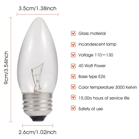 Dimensions of Frosted Torpedo Tip B11 Chandelier Bulbs, 40W Incandescent Equivalent, 2700K Warm White, E26 Medium Base, For Chandeliers