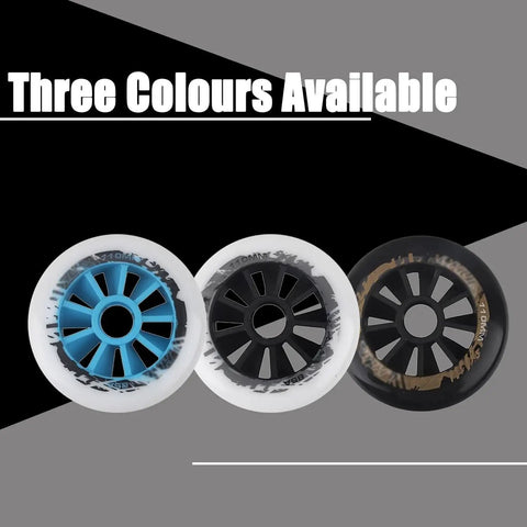 Three Inline Skate Wheels 85A Outdoor Indoor Set With Colors, Premium PU, High Performance Bearings, Durable Core