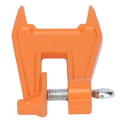 Portable Compact 5.1 Inch Chain Filing Vise With Dual Lock System for Chainsaw Sharpening, orange iron alloy construction.