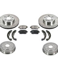 Premium Front And Rear Brake Kit For Toyota Prius 2004-2009 Including Ceramic Vented Rotors Pads Shoes Drums And Hardware Stop On A Dime With This Total Stopping Power Upgrade That Will Get Your Ride Sailing Smooth Again. front and rear brake kit with vented rotors, pads, shoes, and drums
