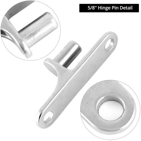 Close-up of Two Pack 304 Stainless Steel Chain Link Gate Hinges With Five Eighth Inch Hinge Pin for fence, farm, and barn gates.