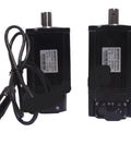 Two black 220V AC servo motors; side and rear views with cables, 0.4 kW, 1.27 N·m, 3000 RPM, without brake.
