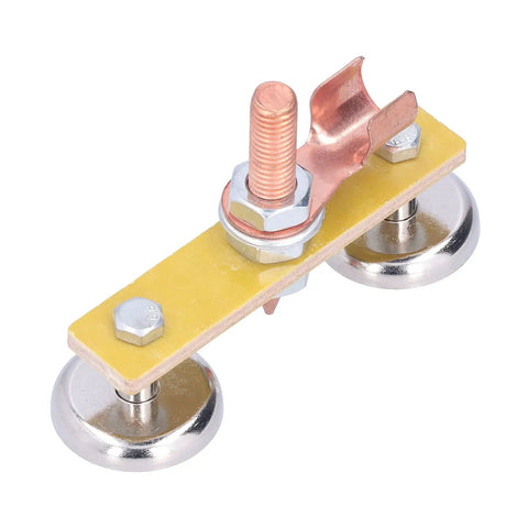 Heavy Duty Magnetic Welding Clamp With 300 Amp Copper Tail And Strong Suction Base, shown from above with dual suction cups.